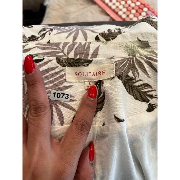 Solitaire women sz L linen blend palm leaf blazer jacket 1073 - Picture 5 of 6